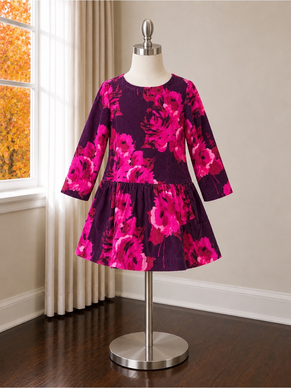 GAP Girls Floral Long-Sleeve Dress - Magenta & Plum